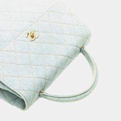 Pre Owned Chanel Coco Mark Quilted Handbag With Top Handles Light Blue Denim