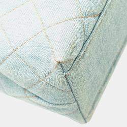 Pre Owned Chanel Coco Mark Quilted Handbag With Top Handles Light Blue Denim