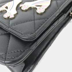 Pre Owned محفظة بسلسلة شانيل جلد أسود