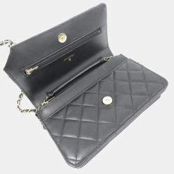 Pre Owned محفظة بسلسلة شانيل جلد أسود