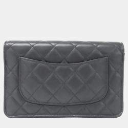 Pre Owned محفظة بسلسلة شانيل جلد أسود