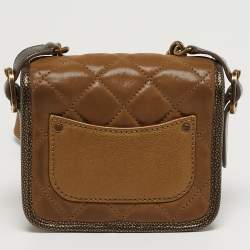 Pre Owned حقيبة يد شانييل باريس-بومباي العودة إلى المدرسة ميني زيتوني/معدني بشبكة قزحية وجلد كافيار كروس بودي