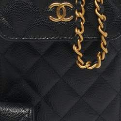 Pre Owned Chanel Black Quilted Caviar Leather Phone Holder Crossbody Bag