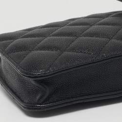 Pre Owned Chanel Black Quilted Caviar Leather Phone Holder Crossbody Bag