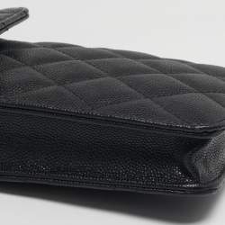 Pre Owned Chanel Black Quilted Caviar Leather Phone Holder Crossbody Bag