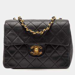 Pre Owned Chanel Black Mini Square Classic Lambskin Single Flap