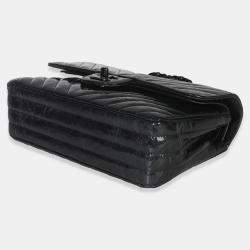 Pre Owned Chanel Classic Chevron Double Flap Small Black Metallic Crumpled Patent Leather Shoulder Bag