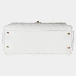 Pre Owned Chanel White Quilted Caviar Medium Coco Top Handle Bag