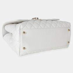 Pre Owned Chanel White Quilted Caviar Medium Coco Top Handle Bag