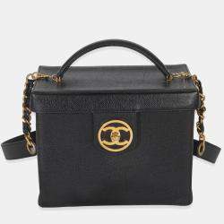 Pre Owned Chanel 24K Vintage Black Caviar Vanity Box Train Case