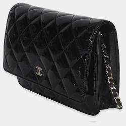 Pre Owned Chanel Black Quilted Patent Classic Wallet On Chain