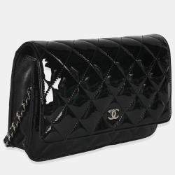 Pre Owned Chanel Black Quilted Patent Classic Wallet On Chain
