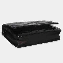 Pre Owned Chanel Black Quilted Patent Classic Wallet On Chain