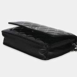 Pre Owned Chanel Black Quilted Patent Classic Wallet On Chain