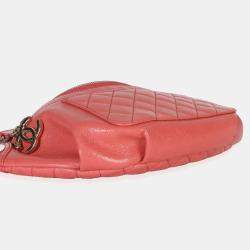 Pre Owned Chanel Pink Crumpled Glazed Quilted Lambskin Front Pocket Belt Bag