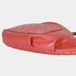 Pre Owned Chanel Pink Crumpled Glazed Quilted Lambskin Front Pocket Belt Bag