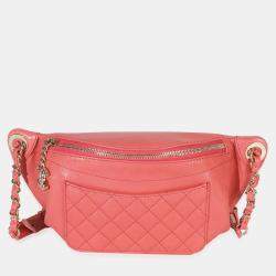 Pre Owned Chanel Pink Crumpled Glazed Quilted Lambskin Front Pocket Belt Bag