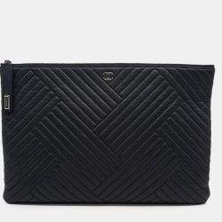 Pre Owned Chanel Black Leather lambskin clutch