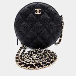 Pre Owned Chanel Black Leather Caviar Round Mini Crossbody Bag