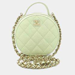 Pre Owned Chanel Green Leather round crossbody bag