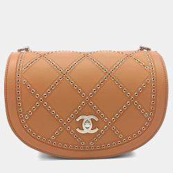 Pre Owned Chanel Brown Leather Punching Chain Crossbody Bag