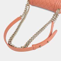 Pre Owned Chanel Orange Leather Boy Bag Small