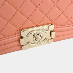 Pre Owned Chanel Orange Leather Boy Bag Small