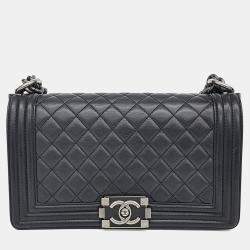 Pre Owned Chanel Black Leather Boy Bag Medium