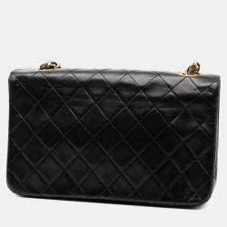 مملوكة مسبقًا حقيبة شانيل راب كاملة جلد خروف مستوية سوداء متوسطة