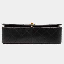 مملوكة مسبقًا حقيبة شانيل راب كاملة جلد خروف مستوية سوداء متوسطة