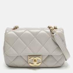 Pre Owned Chanel Mini Grey Quilted Leather Flap Bag
