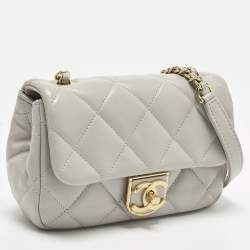 Pre Owned Chanel Mini Grey Quilted Leather Flap Bag