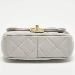 Pre Owned Chanel Mini Grey Quilted Leather Flap Bag
