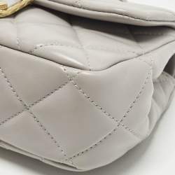 Pre Owned Chanel Mini Grey Quilted Leather Flap Bag