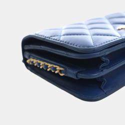 Pre Owned حقيبة شانيل صغيرة جلد عجل مبطن زرقاء كل يوم أنيقة غطاء