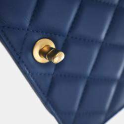 Pre Owned حقيبة شانيل صغيرة جلد عجل مبطن زرقاء كل يوم أنيقة غطاء