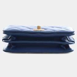 Pre Owned حقيبة شانيل صغيرة جلد عجل مبطن زرقاء كل يوم أنيقة غطاء