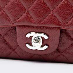 Pre Owned حقيبة رفرف منفردة كلاسيكية شانيل كافيار أحمر صغيرة مستطيلة