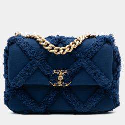 Pre Owned Chanel Blue Medium Canvas and Cotton 19 Flap