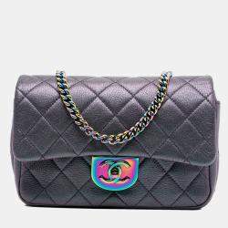 مملوكة مسبقًا Chanel Purple Small Iridescent Goatskin Rainbow Hardware Double Carry Waist Chain Flap