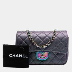 مملوكة مسبقًا Chanel Purple Small Iridescent Goatskin Rainbow Hardware Double Carry Waist Chain Flap