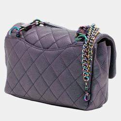 مملوكة مسبقًا Chanel Purple Small Iridescent Goatskin Rainbow Hardware Double Carry Waist Chain Flap