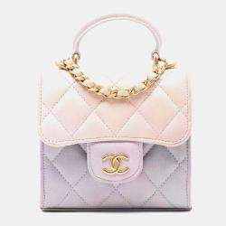 Pre Owned حقيبة شانيل كلاتش بيد علوية جلد حمل منظدي زهري متدرج مع سلسلة