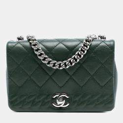Pre Owned حقيبة شانيل رفرف مضغوط سلسلة أخضر جلد العجل