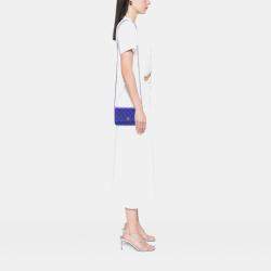 مملوكة مسبقًا حقيبة شانيل زرقاء جلد عجل فاخرة سلسلة CC كويتد