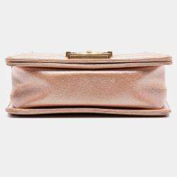 Pre Owned Chanel Orange Small Quilted Metallic Calfskin Boy Flap