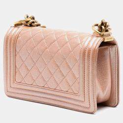 Pre Owned Chanel Orange Small Quilted Metallic Calfskin Boy Flap