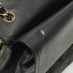 Pre Owned Chanel Classic Double Flap Jumbo Black Quilted Caviar Leather Shoulder Bag