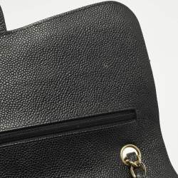 Pre Owned Chanel Classic Double Flap Jumbo Black Quilted Caviar Leather Shoulder Bag