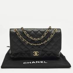 Pre Owned Chanel Classic Double Flap Jumbo Black Quilted Caviar Leather Shoulder Bag